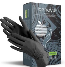 BENOVY Перчатки нитриловые одноразовые Черные, размер XS (100 шт)