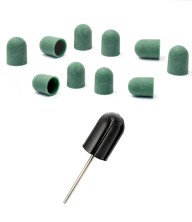 Набор для аппаратного педикюра (резиновый держатель №10 + 10 колпачков), цвет зеленый